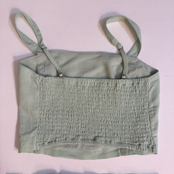Abercrombie & Fitch Light Green high rise short set linen size XS crop bow - Picture 2 of 12